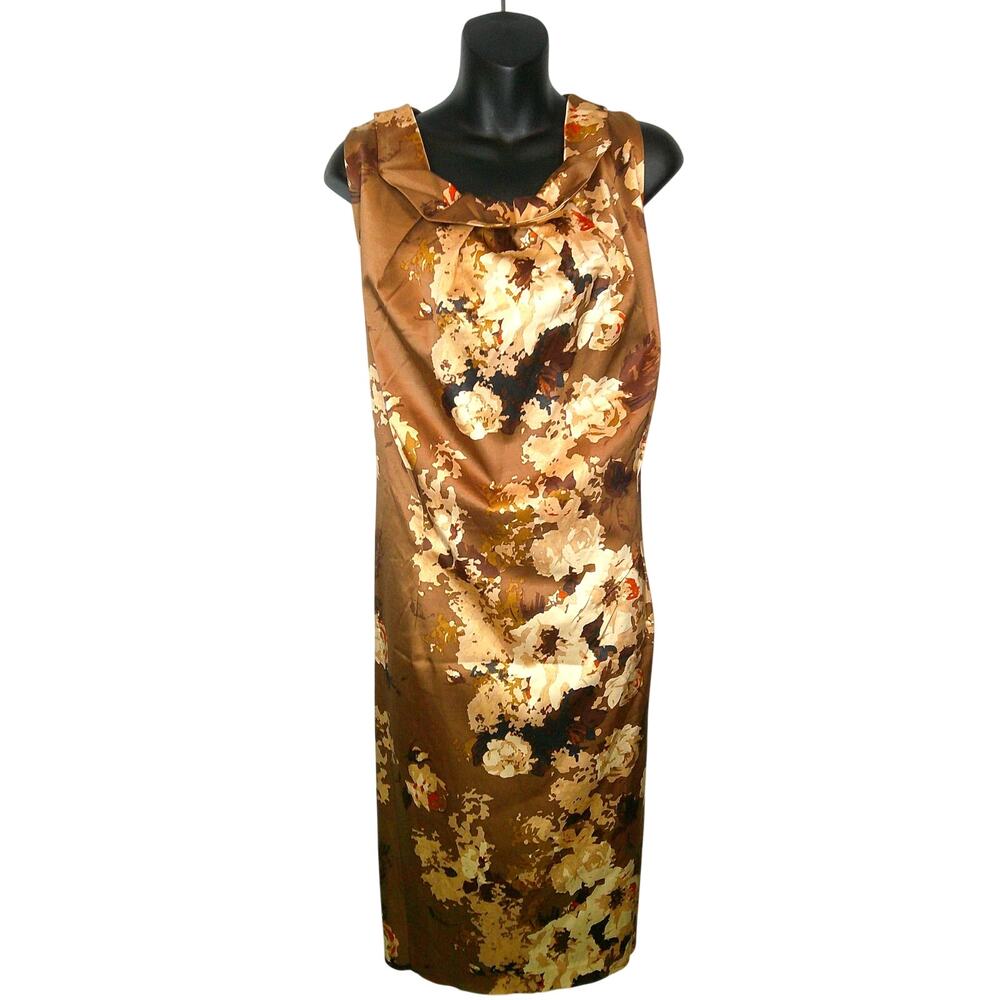 Talbots Satin Sheath Cocktail Dress Brown Floral Pattern Women's 20W